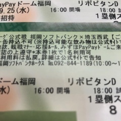 【明日の試合です】9.25ホークスVS西武　S指定席２枚
