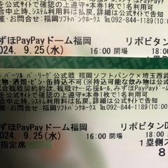 明日の試合です　9.25 ホークスVS西武　S指定席2枚　通路側