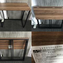 家具３点セット★デスク/チェア/サイドテーブル ニトリ ダークブラウンダークブラウン 折りたたみ コンパクト 学習机 作業台 武蔵村山の画像