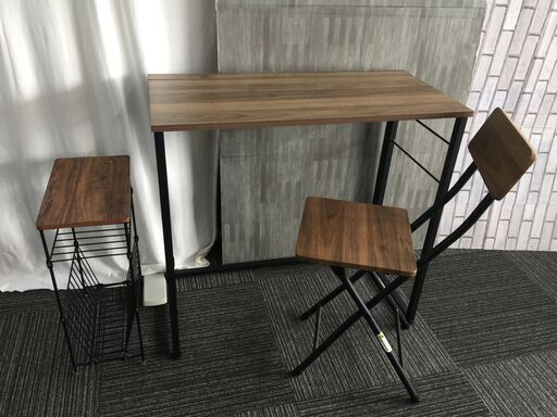 家具３点セット★デスク/チェア/サイドテーブル ニトリ ダークブラウンダークブラウン 折りたたみ コンパクト 学習机 作業台 武蔵村山