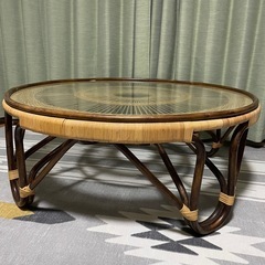 籐　ラタン　円卓テーブル　丸テーブルの画像