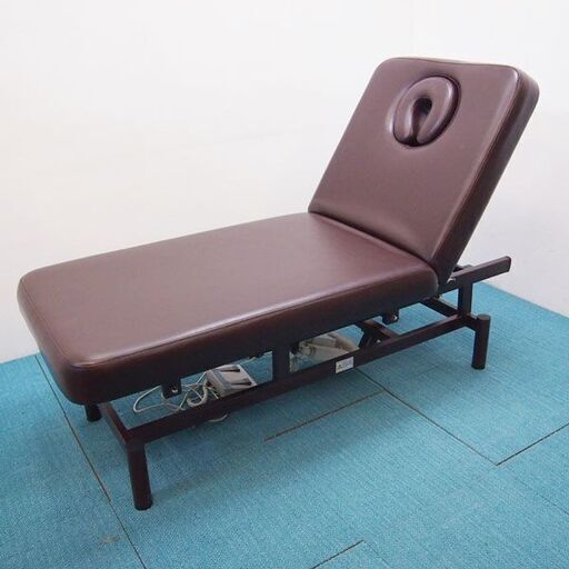 【良品】電動昇降 リクライニング マッサージベッド 幅75cm ブラウン 施術/整体/エステ/マッサージ など GA35
