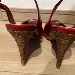 DIANA美品エナメル✖️ラタンオープントゥバックストラップピンヒールの画像