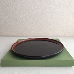 京漆匠平安象彦 朱金線丸盆 お盆(大)訳あり  の画像