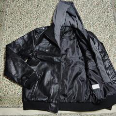 メンズ ジップアップ フード付き PUレザージャケット