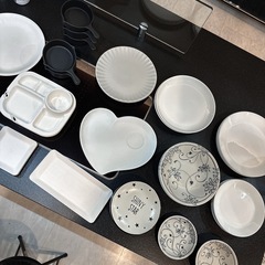 食器　38枚セット　プラスチック　ガラス　プレート　ランチ　ホワ...