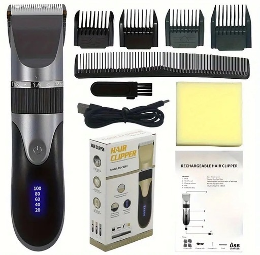 【新品】ヘアカッター C1082 グレー バリカン シェーバー 5段階 長さ調節 4種類 アタッチメント付 サロンクオリティ 1200ｍAh リチウム電池 コードレス USB充電 2時間充電 3時間使用