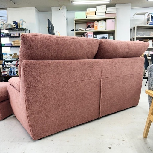 2号店1周年記念セール‼️【超美品‼️】定価23万♪ 馬場家具 183cm幅2人掛けワイドソファ ラヴソファ モコモコ生地ピンク♪ 
