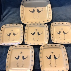 【引き取り限定】中古品　たち吉　鳥モチーフ　平皿　角皿　6枚セット