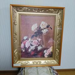 豪華な額入りバラの花絵　木製額