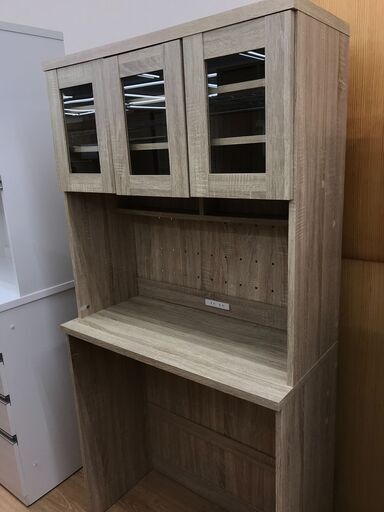 ★ジモティ割あり★ 食器棚　ベージュ　おしゃれ　 H182×W90×D41 　クリーニング済み KJ6301