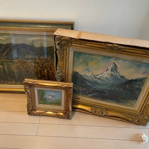 油彩　静物画　額装　4F サイズほか　作者不詳　3点
