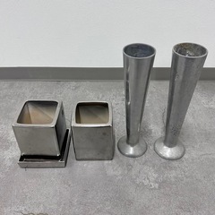 オシャレ 鉢植え 観葉植物 花瓶 シルバー ４個セット まとめ売り　の画像