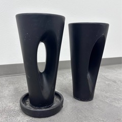 オシャレな形の植木鉢 ２個セット 陶器 観葉植物 黒 鉢植え ガ...