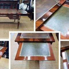 i53　フランスアンティーク　拡張部付き　革天板　両袖机の画像