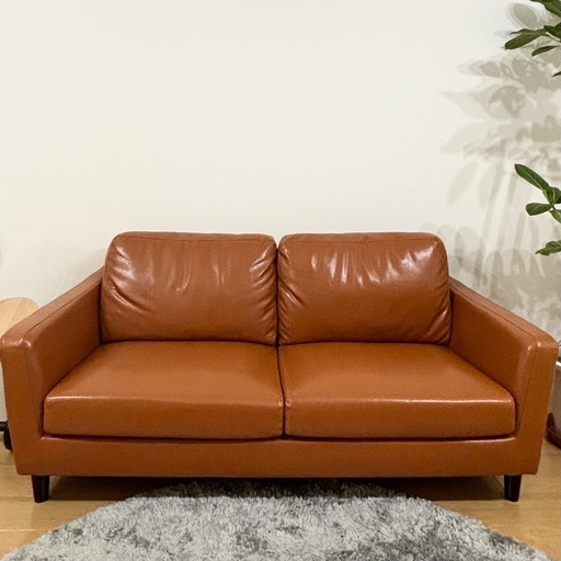 【美品】レザーソファ　2.5人掛けキャメル