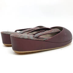 ss6775　 防寒草履 ブラウン系 23cm 冬草履 ぞうり 雨 雪 冬用 つま先カバー 柄付き 赤茶 大人 レトロ オシャレ 和服 着物 和装小物 防寒草履 中古の画像