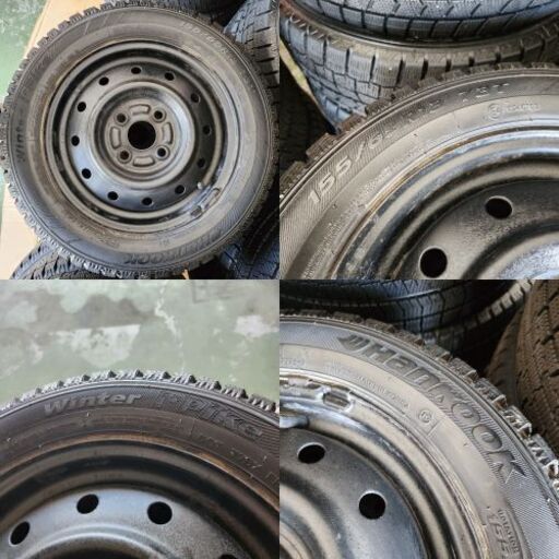 ◇スパイク冬タイヤ+ホイール4本セット◇155/65R13 ハンコック