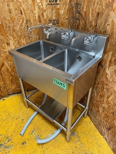 C(6675)業務用 ステンレス 2槽シンク タニコー W700D450H800BG150 二槽 2層 流し台 厨房 飲食店 店舗 直接お引き取りも大歓迎 大阪