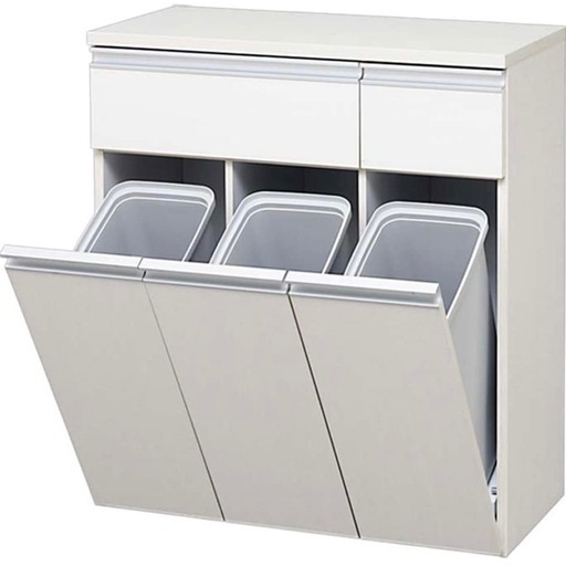 【美品‼️】定価22,477円♪ 70cm幅キッチンカウンター 3連ダストボックス付き 収納家具 キャスター付き ホワイト♪