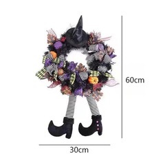 ハロウィン リース 魔女の帽子 長い脚 花輪 ドアチャーム ドア吊 ドア飾りの画像