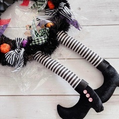 ハロウィン リース 魔女の帽子 長い脚 花輪 ドアチャーム ドア吊 ドア飾りの画像