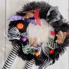 ハロウィン リース 魔女の帽子 長い脚 花輪 ドアチャーム ドア吊 ドア飾りの画像