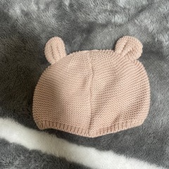 くまさんのニット帽 くすみピンクの画像