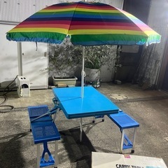 「お取引中」アウトドア イス テーブル パラソル セット　バーベ...