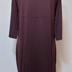 UNIQLO ユニクロ／襟ぐりレース・胸元モチーフのチュニックワンピ／Ｌ 七分袖 ブラウン色✨タグ無し 試着のみの画像