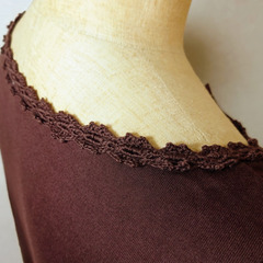 UNIQLO ユニクロ／襟ぐりレース・胸元モチーフのチュニックワンピ／Ｌ 七分袖 ブラウン色✨タグ無し 試着のみの画像