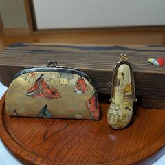 （お取り置き）古美術　西陣織源氏物語と豚革の印鑑入れ