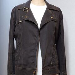 ライダース風デニムジャケット🧥レディース Ｌ／ブラウン系【委託品】