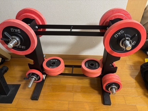 【まとめ買いで0円】ダンベル 計60KG シャフト・ラック付き