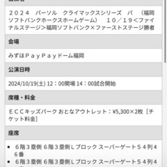 10/19 CSチケット　ECCキッズパーク大人2枚