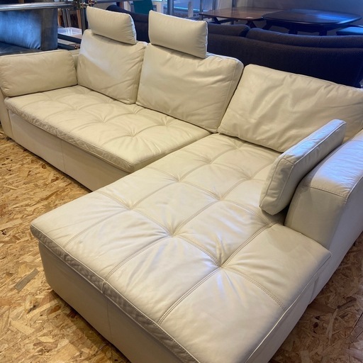 HM 本革　L字ソファ ホワイト W249cm