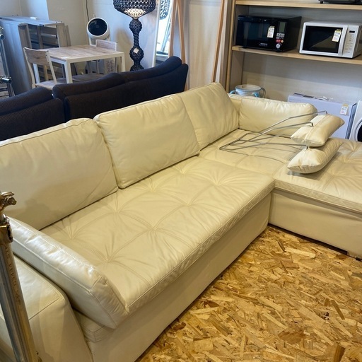 HM 本革　L字ソファ ホワイト W249cm