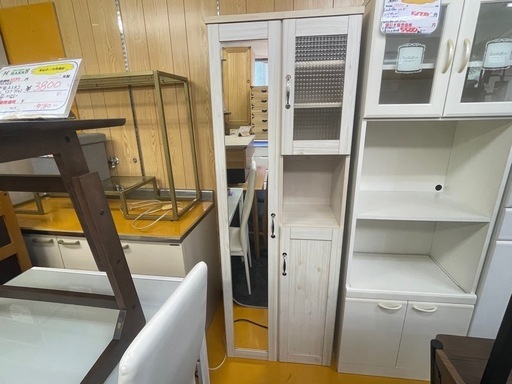 【リサイクルサービス八光】幅60.2㎝　ホワイト　ミラー付き収納棚