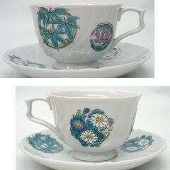 未使用品 九谷焼 吉田美統 監修 色絵 四君子 九紋 珈琲椀 コーヒーカップ 四季　箱に破損有 ☆ PayPay(ペイペイ)決済可能 ☆ 札幌市 豊平区 平岸 平岸店の画像
