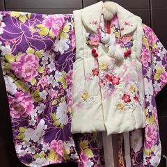 ベビー 着物 被布着 紫 ピンク 花柄刺繍3歳