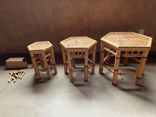 竹製 六角型 香炉台 飾り台 椅子 花台