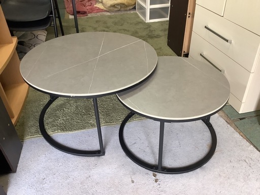 【リサイクルサービス八光】幅80/60cm　大理石調　セラミックネストテーブル　円形センターテーブル