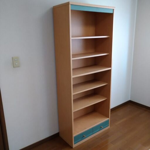 本棚 木目xグリーン