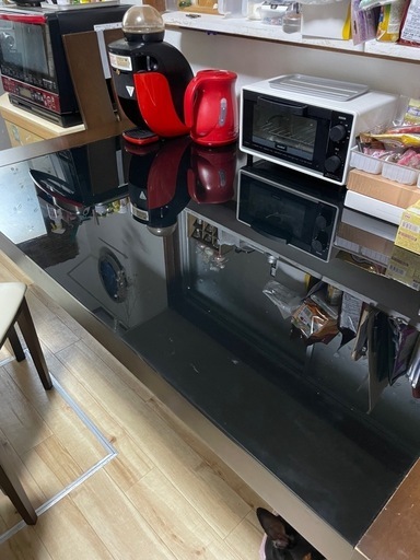 【売約済み】ガラス延長テーブル　ダイニングテーブル　椅子4脚