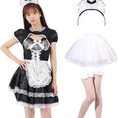 新品☆Lサイズメイド服 コスプレ ハロウィン セクシー 網タイツ...