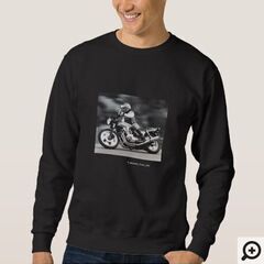 世界に一着。裏起毛で表にCB750Fのモノクロ写真が印刷してあるブラックトレーナーの画像