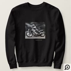 世界に一着。裏起毛で表にCB750Fのモノクロ写真が印刷してあるブラックトレーナーの画像