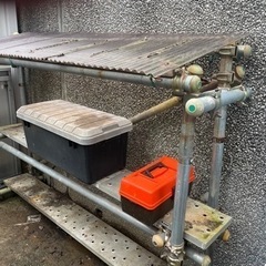 単管で作成した屋外用棚アルミ足場2枚付きの画像