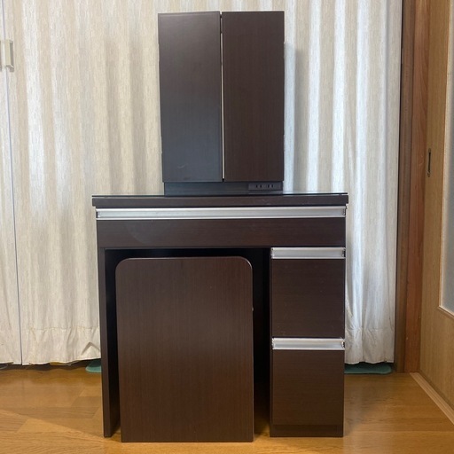 ドレッサー　ブラウン　三面鏡　コンセント付き