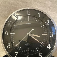 終了_【美品】電波掛け時計/黒、ブラックシルバー 